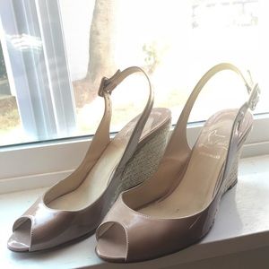 Christian Louboutin nude patent espadrilles wedges